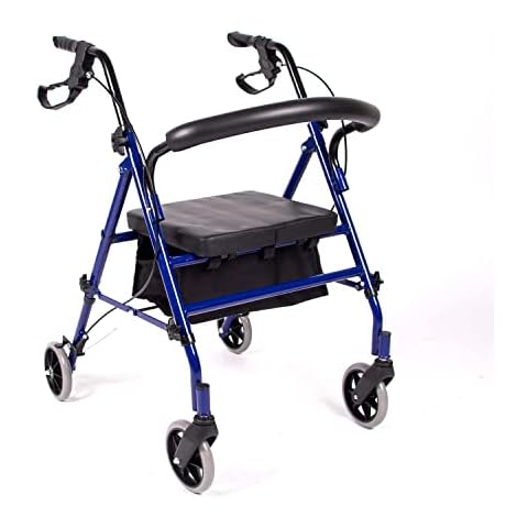 Medidu Lightweight Foldable Rollator Easily Foldable Zimmer Frame Height Adjustable Including Basket Walker for Seniors Walking aid Blue - One Size Cover