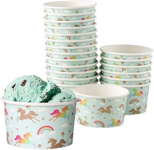 Juvale Paper Unicorn Ice Cream Cups & Snack Bowls - PE-Coated Dis...