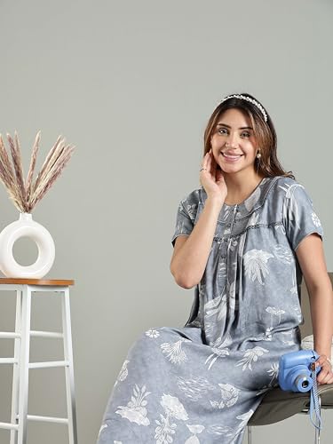 Image of 9shines Label Premium Alpine Maxi Designer Nighty | Floral Print Maxi for Women | Night wear for Women | | Full Length Night Gown for Women | Night Dress for Women Stylish (2467)