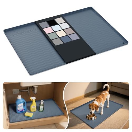 URMONA Waterproof Silicone Under Sink Mat 19'' x 19'' Shelf Liner for Kitchen and Bathroom, Cabinet and Counter Protector, Storage and Organizers, Litter Mat, Pet Cat Puppy Essentials(Dark Grey)
