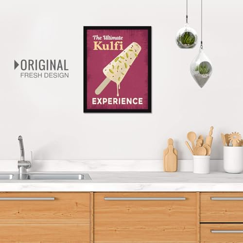 Image of Chaka Chaundh - kulfi wall art poster frame ice cream poster - Sweets Mithai shop and confectionery store wall art framed quotes decor item - Restaurant cafe food Deserts poster frame decoration items - 14 X 11 inches