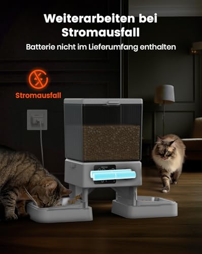 oneisall 5L Futterautomat Katze 2 Näpfe, Katzenfutter Automat mit einem Knopf, Einfache Bedienung, Futterspender für Katzen/Hunde, mit Edelstahlschüssel, Voice Recorder, weiß
