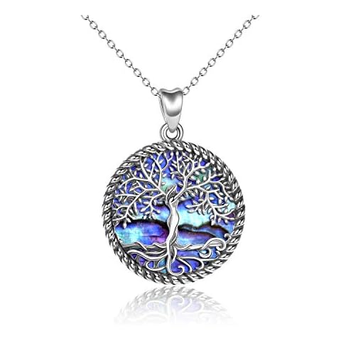 ONEFINITY Tree of Life Necklace Sterling Silver Abalone Shell Tree of Life Pendant Necklace Family Tree Jewelry for Women Girls Gifts Cover