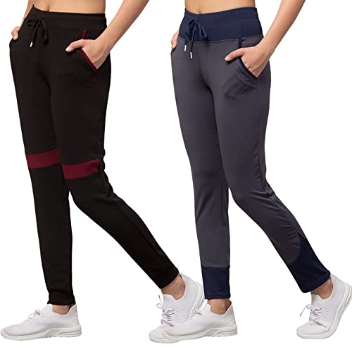 Image of BLUECON Women's Slim Fit Polyester Trackpants (Combo Pack of 2)