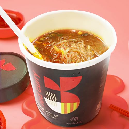 Hethstia Konjac Noodle Red Curry Cup Instant Shirataki Angel Hair Pasta Spicy Red Curry Soup Low Carb (4G), Aisa Miracle Noodle Broth - Gluten Free, Low Sugar, Low Fat,