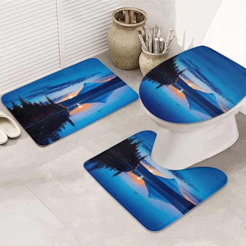 3 Piezas Juego De Alfombra De Baño Atardecer Azul Juego De Alfombrillas De Baño Decorar Moda Alfombras De Cama, para Dormitorio, Cocina, Bathroom