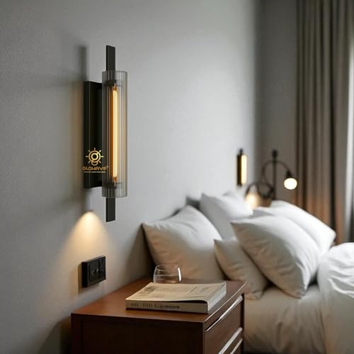 Image of Glowave Golden Acrylic Light Cylindrical Design Long Wall Lamp for Living Room Bedroom Bedside - Tricolour (White, Warm White, Natural White) (552-Bk)