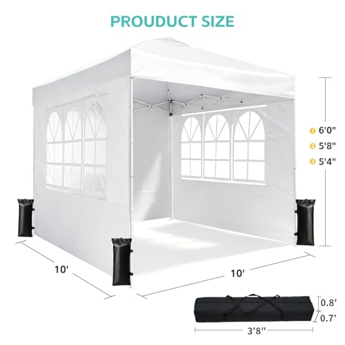 10x10 One Push Pop Up Canopy Tent with Vented Roof, White - Image 2