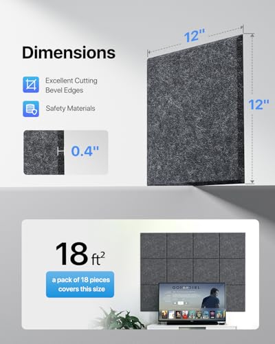 Image of Soundsbay Self-Adhesive Soundproof Wall Panels 18 Pack 12 inchx12 inch Black | Square Acoustic Panels, 150kg /m High Density Covers 18 sq ft, Sound Proof Panels for Walls, Home Office, Bedroom