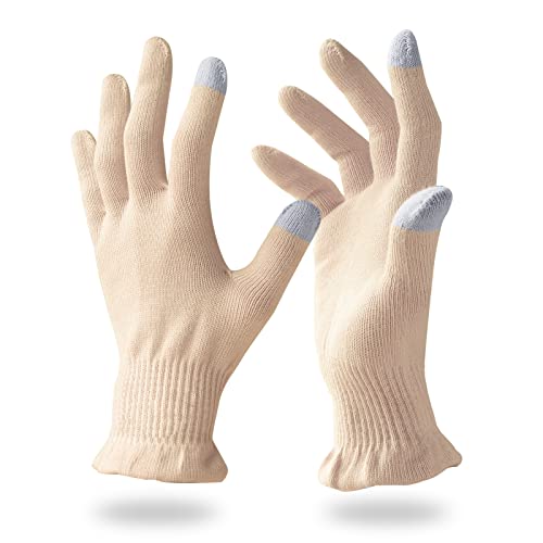 Migliore Wear 2 pares de guantes de algodón para eccema con dedos de pantalla táctil, guantes hidratantes para manos secas, spa, cuidado de manos, guantes de eccema para adultos (arena beige, L/XL)