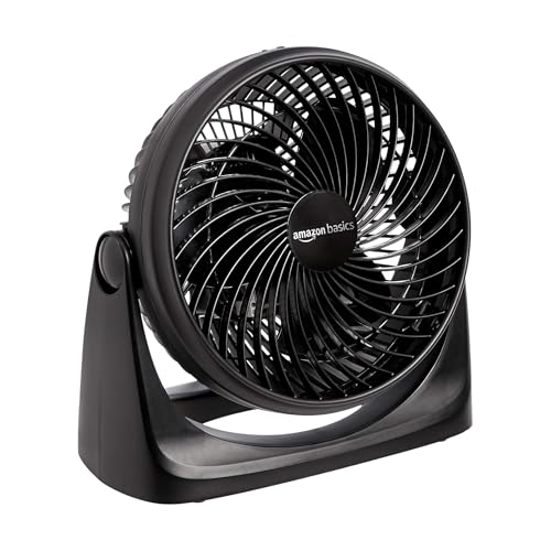 Amazon Basics Ventilador, Ventilador de escritorio para dormitorio, hogar y oficina, con cabezal inclinable 90 grados, 3 velocidades, ligero (1,36 kg), 35 W, negro, 28,1 cm x 16,0...