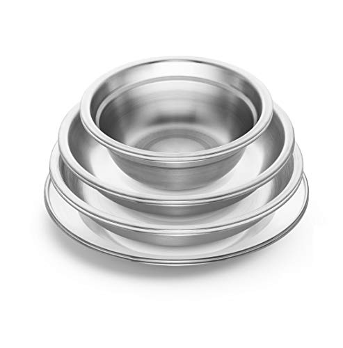 image for Wealers Stainless Steel Plates and Bowls Camping Set Small and Large D