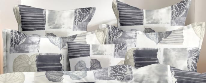 Image of Bedding Set Combo of Double Bed Duvet Cover Set with Fitted Bedsheet & 2 Pillow Covers | 300 TC Cotton Fabric | Zipper Closure |All Round Elastic|Warm Stuff|SED 052|White Grey Patti
