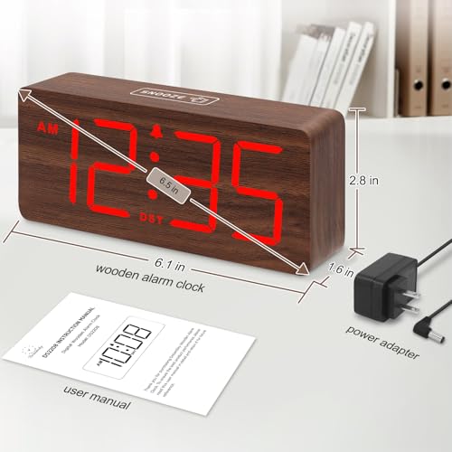 Image of DreamSky Wooden Digital Alarm Clock for Bedroom with Large Numbers | Desk Clocks for Living Room, Office, Dimmer, Loud Alarm for Heavy Sleepers with Volume Control, DST, Wood Decor (Plug-in)