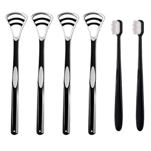 4 PCS Pulisci Lingua + Confezione da 2 spazzolini extra morbidi con 20.000 setole, per lingua per l'igiene orale e l'alito fresco, facile da usare e da pulire, ecologico e pratico