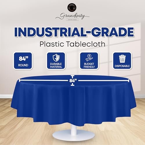 Image of Grandipity 24 Pack Premium Disposable Plastic Tablecloth 84 inch Inch Decorative Round Table Cover - Blue