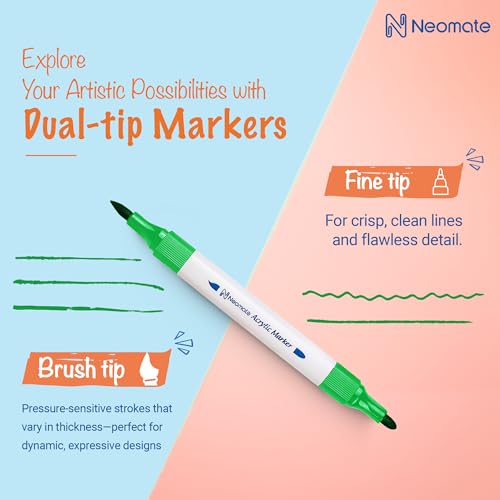 Image of 24 Pcs Dual-Tip Acrylic Markers Set | Non-Toxic Art Supplies for Kids & Adults | Brush and Fine Tips for Drawing & Sketching | Includes Carry Case for Easy Storage | Ideal for Coloring Books