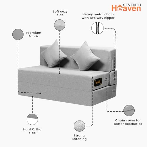 Image of Seventh Heaven Rejioce 2 Seater 4 * 6 Jute Fabric Washable Cover Sofa Cum Bed with 2 Cushions 2 Seater Double Foam Fold Out Sofa Cum Bed (Finish Color - Light Grey Delivery Condition - Pre-Assembled)