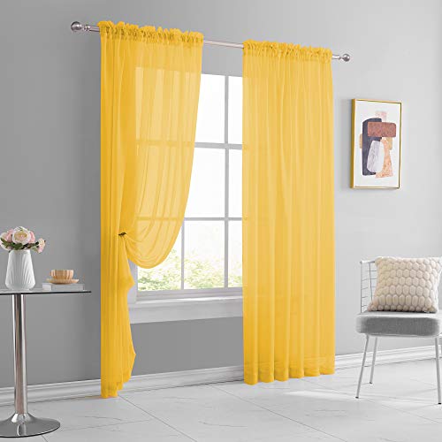 KEQIAOSUOCAI Gold Yellow 72 Inch Sheer Curtains