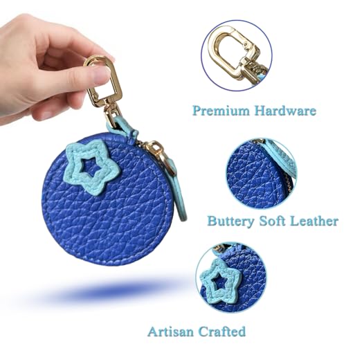 Image of 2.38 x 2.38 Inch Blueberry Fruit Bag Charm Cute Mini Coin Purse Keychain,Mini Leather Coin Pouch Change Purse for Backpack Decoration,Coin Blueberry Wallet Gifts for Girl Women