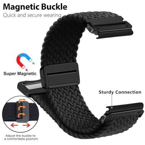 Abanen Quick Fit 22mm Stretchy Watch Band with Magnetic Buckle for Garmin Fenix 7 / Fenix 6 / Fenix 5 / EPIX 2, Soft Loop Elastic Braided Wristband Strap for epix Pro 47mm/Forerunner 955