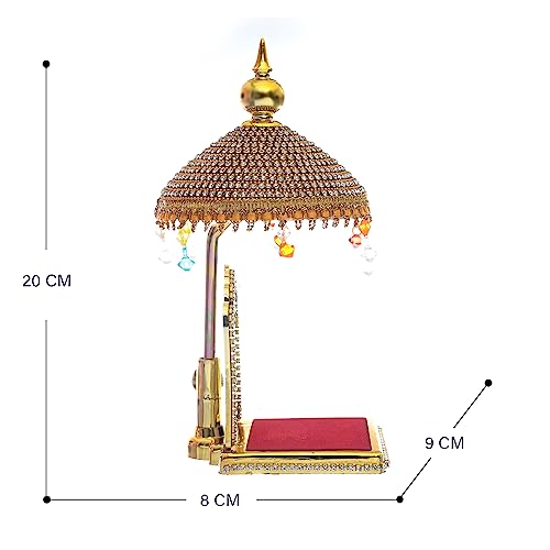 Image of Acrylic Diamond Studded Umbrella (20X10X10 Cm) Chhatra for God Idol, Car Dashboard Home Decor Temple Showpiece Chatri Aasan for Murti Ideal Gift Item (Golden, 7.8 inch) L - 22