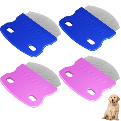 4 Pack Eye Comb Stainless Steel Pet Tear Stain Professional Remover Dog Cat Flea Lice Grooming Combs with Gentle Rounded Teeth Eye Gunk Removal Dematting Tool for Small Medium & Large Pets