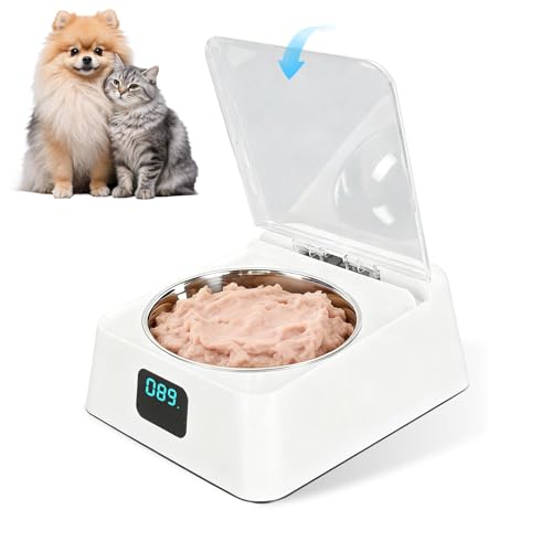 Nassfutterautomat für Katzen, Futterautomat Katze Nassfutter, Automatisch Futternapf mit aufklappbarem Deckel, Nassfutterautomat für Kleine/Mittlere...