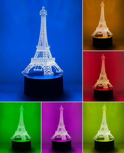 BIRBANN Tour Eiffel Lumineuse, 3D illusion 7 Couleurs Lampes D'ambiance Créer un Environnement Propice au Sommeil et Décorer les Chambres D'enfants, Cadeaux...