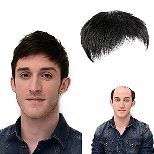 Drasawee Real Human Hair Toppers for Men Short Hairpiece Hair Extensions Natural Black Clip in Hair Pieces for Covering White Loss Hair Toupee 16x18cm Natural Style