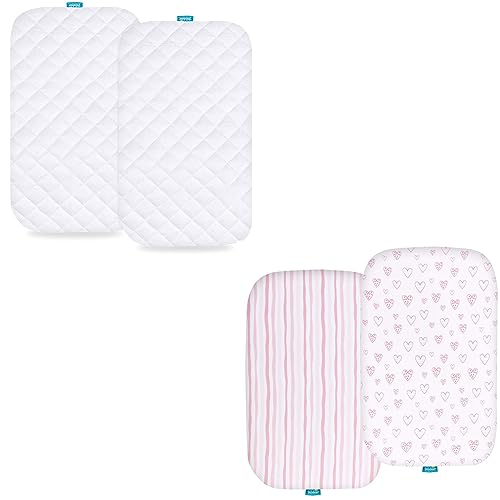 Image of Biloban Waterproof Bassinet Mattress Protector & Sheets, 2 Pack, Breathable, White, 100% Jersey Cotton