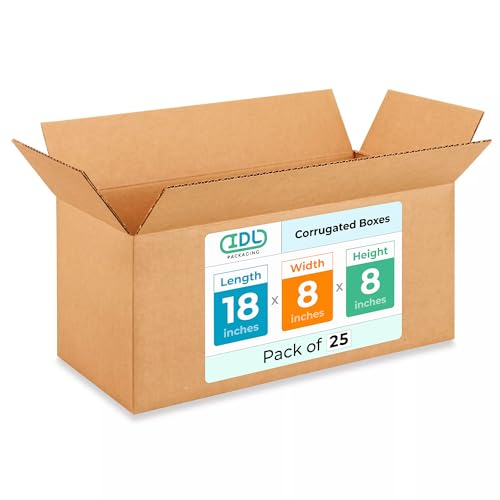 Medium Shipping &amp; Moving Boxes 18"L x 8"W x 8"H (25-Pack) - Extra Strength 200 lb vs Regular - Corrugated Strong Medium Moving Boxes - Cardboard Moving Box - Box for Packaging by IDL Packaging