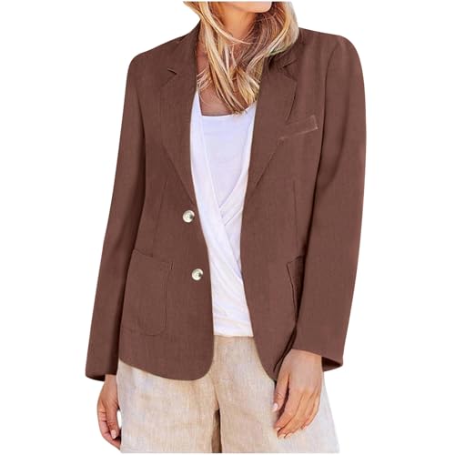 Womens Blazers Dressy Casual Cotton Linen Blazers Open Front Long Sleeve Jackets Blazer Business Work Office Coats