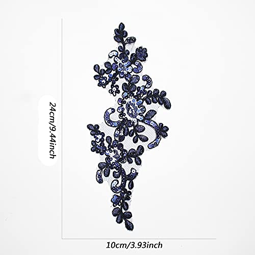 SEMCICOR Pair of Embroidery Sequin Lace Patches Sew On Appliques for Wedding Dress Clothes Dress Hat Jeans Sewing Applique