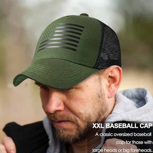 Image of Oversize XXL American Flag Trucker Hat Sport Snapback Hat, Large Size Breathable Mesh Baseball Cap for Men Big Head
