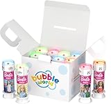 Bubble World - Bolle di sapone BARBIE per bambini - Party Pack confezione 12 pz da 60 ml - Gadget compleanno a tema Moda - Made in Italy