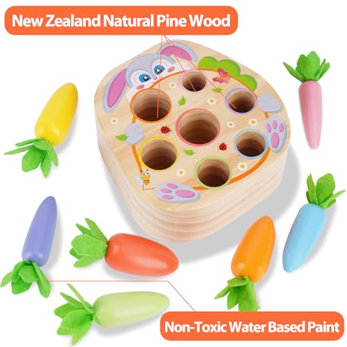 Image of Montessori Toys for 2 3 Year Old Toddlers | Wooden Carrot Harvest Game