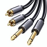 RCA 6.35mm 変換ケーブル 1.5M - SOOMFON 6.35mm(オス) to 2RCA(オス) モノラルケーブル ミニプラグ 変換 オーディオケーブル 赤白 Y型 分岐 高耐久性 金メッキプラグ ピーカー/ホームシアター/ミキサー等に対応