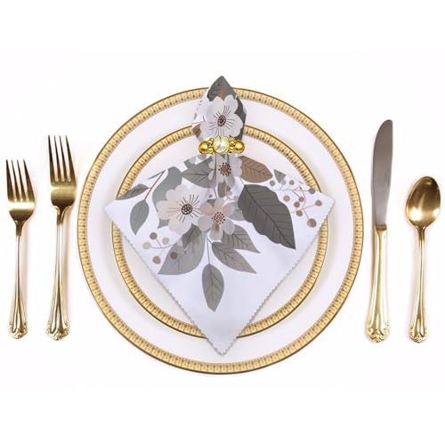 Servilletas de tela con flores pastel grises 18x18 pulg set x4 miniatura 3