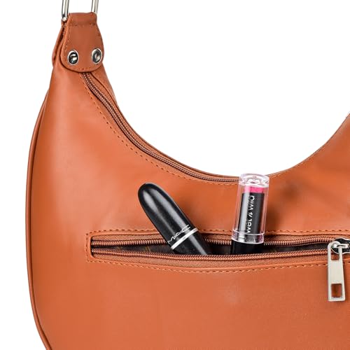 Image of K London Women's Vegan Leather Half Moon Bag | Stylish Black Shoulder Hobo | Compact Baguette Purse for Office, Casual, Party & Travel Use