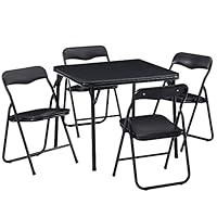 VECELO Kids Folding Activity Table and Chairs 5 Piece Set, Portable, with Ultra Soft Padded Cushion, Classic Black
