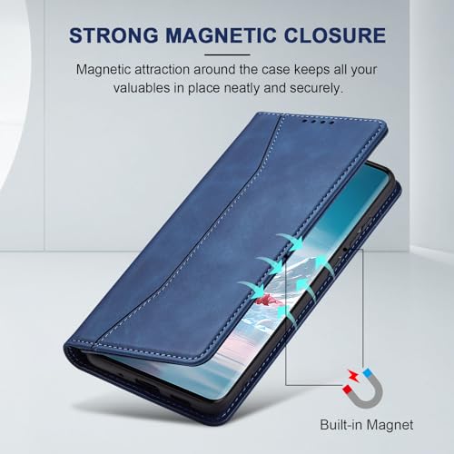 Image of Jasonyu Case for Motorola Edge 40 Neo, PU Leather Case, Book Style Flip Case with Cards and Wallet, Folding Stand, Magnetic Closure, Layer (Blue)