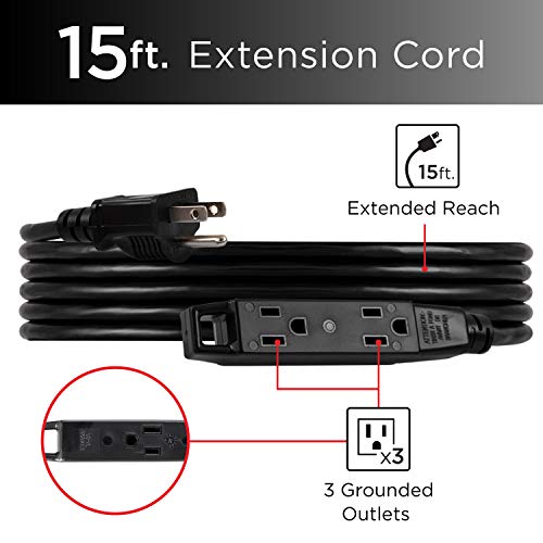 Ultrapro 50786 15 Ft Indoor Extension Cord 3 Outlet Extension Cords Outlet Power Strip Long Extension Cord With Multiple Outlets Grounded Heavy Duty Extension Cord 16 Gauge Ul Listed Black 50786 thumb #1