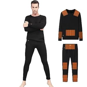 Mens Electric Heated Thermal Underwear Set, Long Sleeve 7.4V Battery Heating Base Layer Thermal Top & Bottom