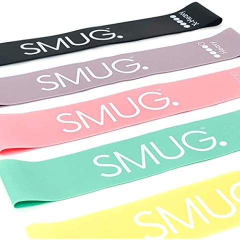 SMUG Active Premium Latex Resistance Bands | Set of 5 | Elastic Loop Fitness Bands for Legs, Squats, Core, Pilates, Upper Body, Stretching & Strength Training | Gym Workout Band for Men & Women Cover