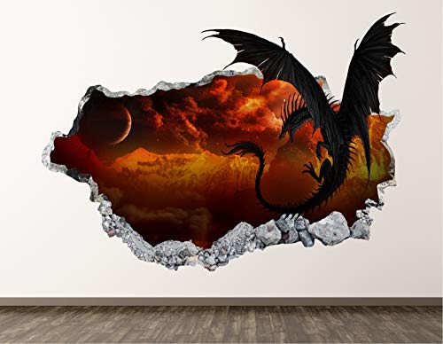 West Mountain Dragon Wall Decal Art Decor 3D Smashed Kids Galaxy Sticker Mural Boys Gift BL06 (22″ W x 14″ H)
