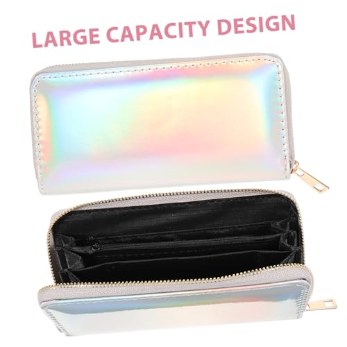 Iridescent Long Wallet for Women Silver Metallic Clutch Purse with Zippered Pocket for Coins Credit Cards and Cellphone Stylish Female Clutch Bag for Everyday Use3