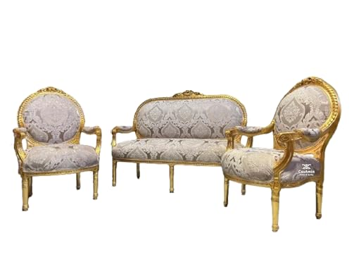 CasAmin Home & Living Gold Lounge Sofa Set, Retro Barock Rokoko Stil, Couch Set für Wohnzimmer Heimdekoration für Hotel Lounge