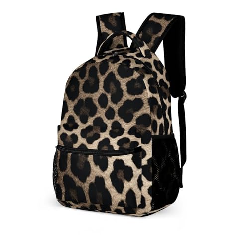 Black Leopard Print Backpack for Travel, Ultra Durable Small Bookbag Lightweight Daypack for Women Men4