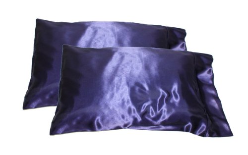 LJL Design 2pc New Queen/Standard Silk~y Satin Pillow Case Multiple Colors (Deep Purple)